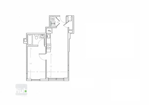 Floor plan for 1 bed, 1 bath, 500 sqft