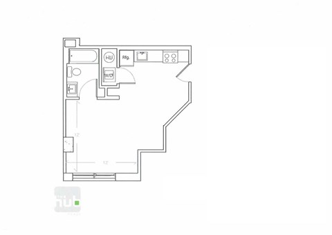 Floor plan for studio, 1 bath, 387 sqft