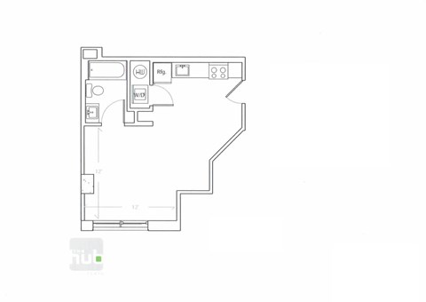 Floor plan for studio, 1 bath, 387 sqft
