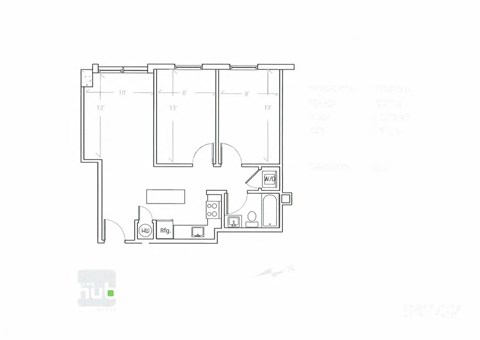 Floor plan for 2 beds, 1 bath, 673 sqft