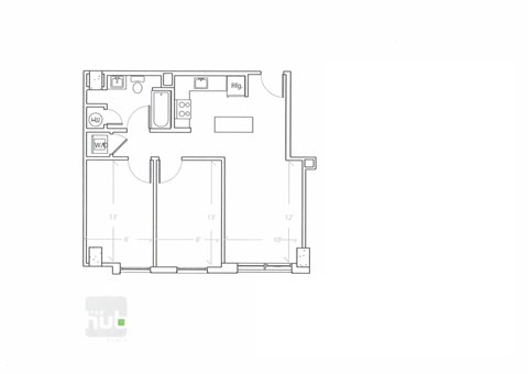 Floor plan for 2 beds, 1 bath, 713 sqft
