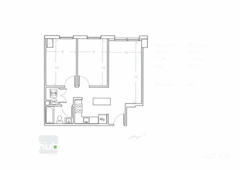 Floor plan for 2 beds, 1 bath, 659 sqft