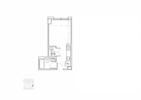 Floor plan for studio, 1 bath, 308 sqft