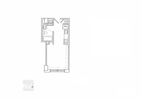 Floor plan for studio, 1 bath, 300 sqft