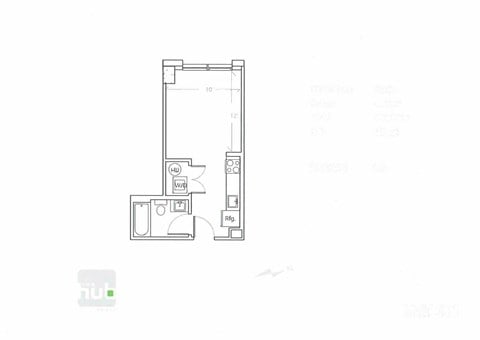 Floor plan for studio, 1 bath, 308 sqft