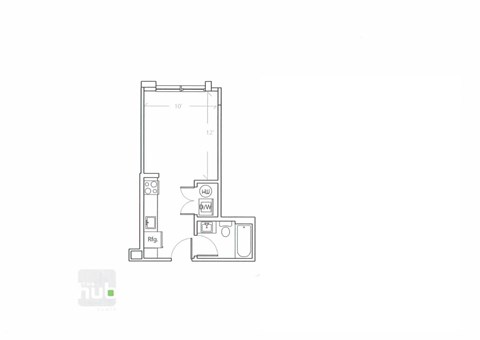 Floor plan for studio, 1 bath, 313 sqft