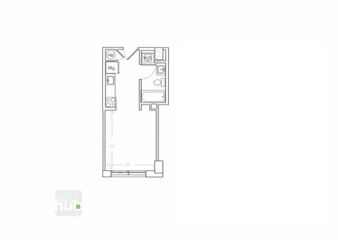 Floor plan for studio, 1 bath, 300 sqft