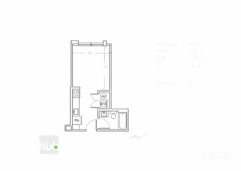 Floor plan for studio, 1 bath, 313 sqft