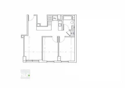 Floor plan for 2 beds, 1 bath, 665 sqft