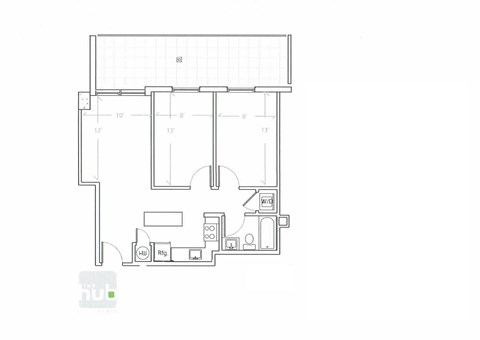 Floor plan for 2 beds, 1 bath, 673 sqft