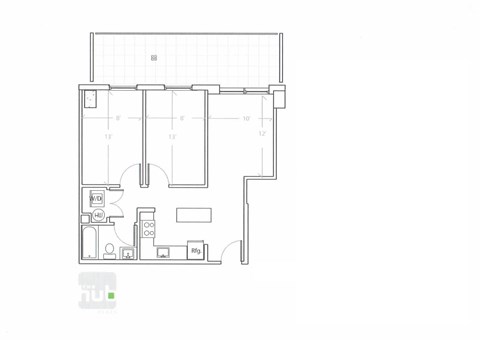 Floor plan for 2 beds, 1 bath, 659 sqft
