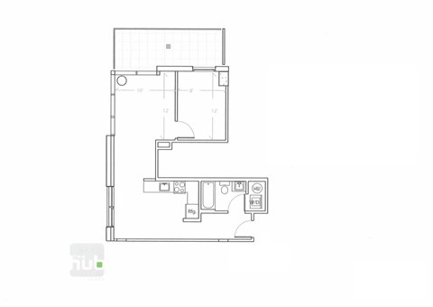 Floor plan for 1 bed, 1 bath, 574 sqft