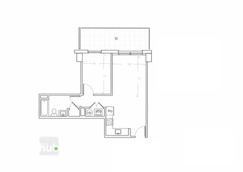Floor plan for 1 bed, 1 bath, 544 sqft