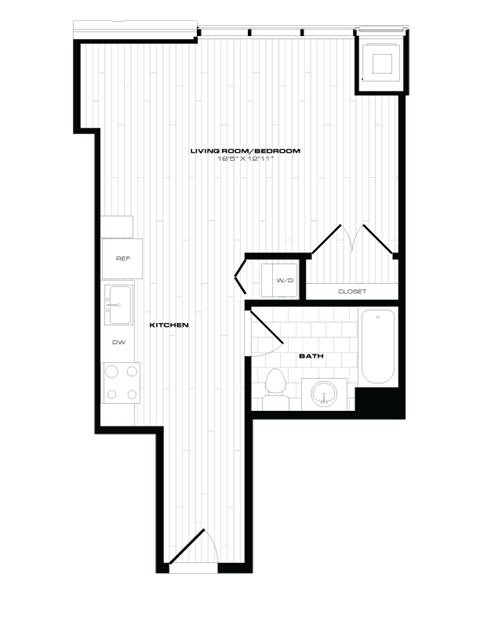 Floor plan for studio, 1 bath, 532 sqft