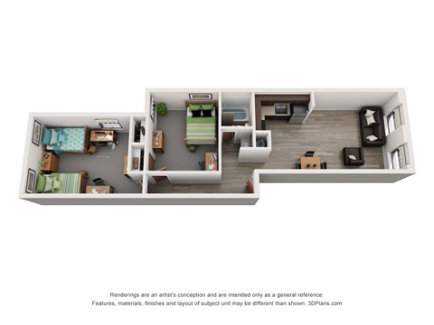 Floor plan for 2 beds, 1 bath, 508 sqft