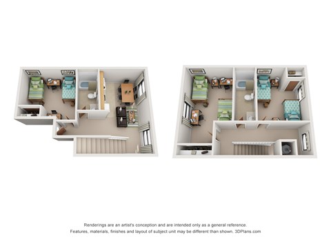 Floor plan for 3 beds, 1 bath, 745 sqft