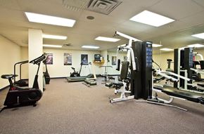 Longmont apartment for rent - A gym with a variety of equipment including treadmills, stationary bikes, and weight machines.