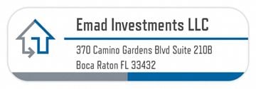West Palm Beach apartment for rent - A business card for Emad Investments LLC.