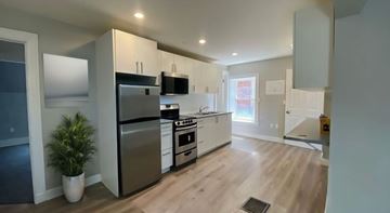 Hamilton apartment for rent - A modern kitchen with stainless steel appliances and wooden flooring.