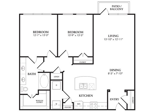 Floor plan for 2 beds, 1 bath, 1080 sqft