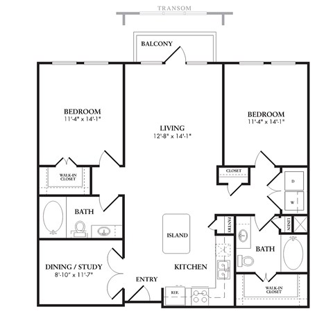 Floor plan for 2 beds, 2 baths, 1162 sqft