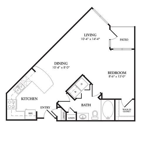 Floor plan for studio, 1 bath, 679 sqft