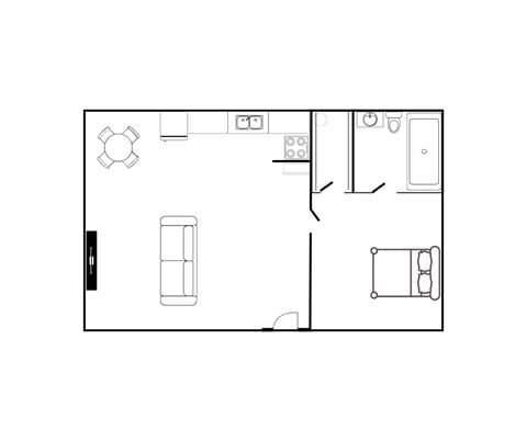 Floor plan for 1 bed, 1 bath, 550 sqft