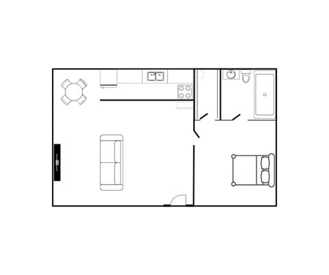 Floor plan for 1 bed, 1 bath, 550 sqft