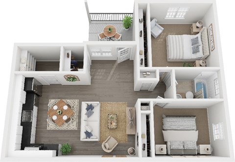 Floor plan for 2 beds, 1 bath, 950 sqft