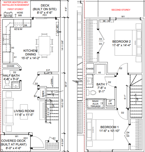 Floor plan for 2 beds, 1.5 baths, 1116 sqft