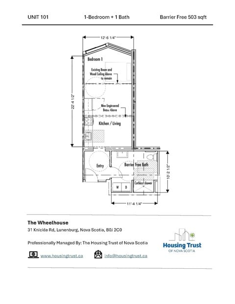 Floor plan for 1 bed, 1 bath, 406 sqft