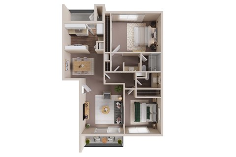 Floor plan for 2 beds, 1.5 baths, 956 sqft