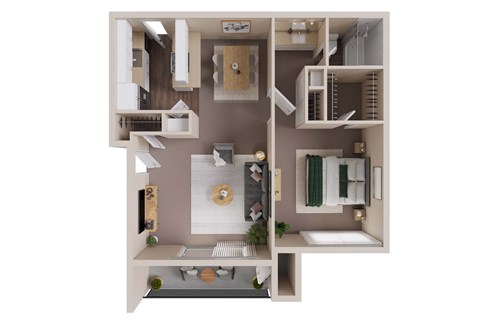 Floor plan for 1 bed, 1 bath, 753 sqft