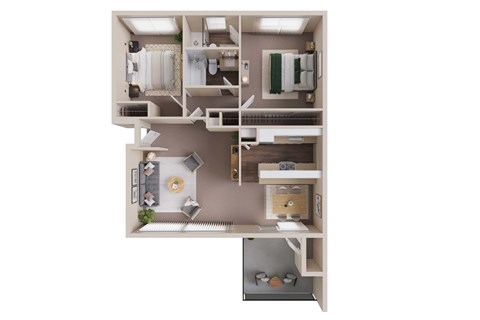 Floor plan for 2 beds, 2 baths, 1034 sqft