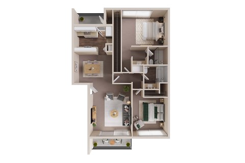 Floor plan for 2 beds, 2 baths, 1049 sqft