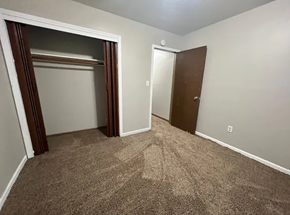 Fargo apartment for rent - A room with a brown carpet and a brown door.