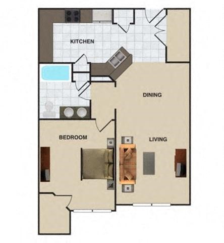 Floor plan for 1 bed, 1 bath, 836 sqft
