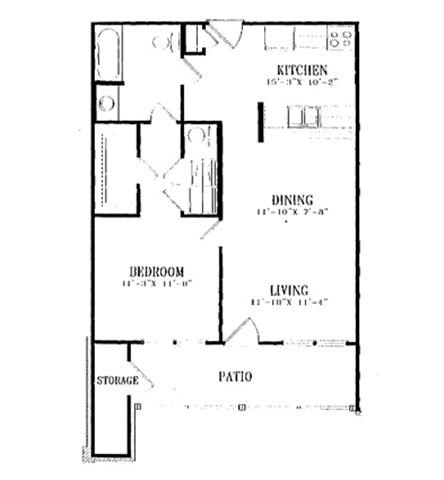 Floor plan for 2 beds, 2 baths, 1063 sqft