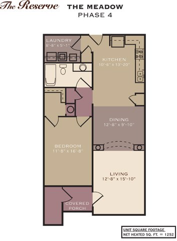 Floor plan for 1 bed, 1 bath, 958 sqft