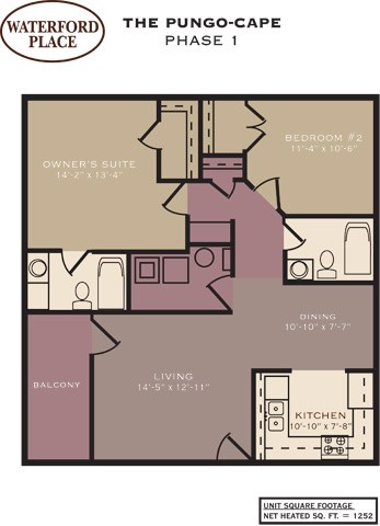 Floor plan for 2 beds, 2 baths, 1252 sqft