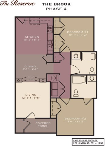 Floor plan for 2 beds, 2 baths, 1111 sqft