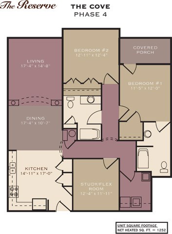 Floor plan for 2 beds, 2 baths, 1363 sqft