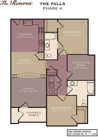 Floor plan for 2 beds, 2 baths, 1322 sqft