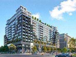 Toronto apartment for rent - A modern multi-story building with balconies and greenery on the facade.