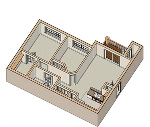 Floor plan for 1 bed, 1 bath, 844 sqft