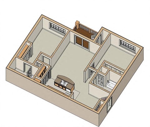 Floor plan for 2 beds, 2 baths, 1000 sqft