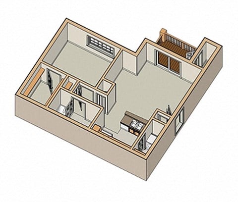 Floor plan for 1 bed, 1 bath, 700 sqft