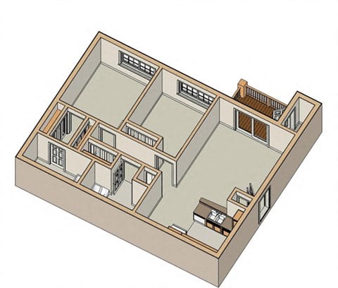Floor plan for 2 beds, 2 baths, 908 sqft
