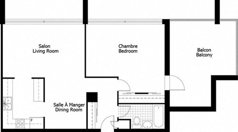 Floor plan for 1 bed, 1 bath, 700 sqft