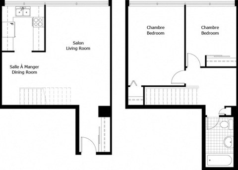 Floor plan for 2 beds, 1 bath